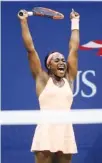  ??  ?? Sloane Stephens reacts after defeating fellow American Venus Williams in their Sept. 7 semifinal match at the U.S. Open.