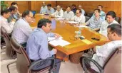  ?? — PTI ?? Chief minister Arvind Kejriwal during a meeting with Delhi Jal board officials at the Delhi secretaria­t on Thursday before living for Bengaluru.