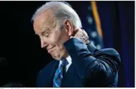  ?? (The New York Times/Doug Mills) ?? “By sticking together we got a lot done,” President Joe Biden tells Democrats Wednesday at the House Democratic Caucus Issues Conference in Baltimore.