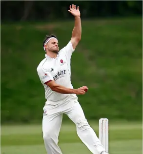  ?? PICTURE: Harry Trump/getty Images ?? Jack Brooks, pictured during a friendly against Middlesex, has been reprimande­d by Somerset over his historical Tweets