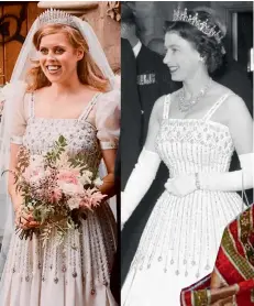  ??  ?? THE VINTAGE COLLECTION: Britain’s royal bride Princess Beatrice wore jewellery and dress she’d borrowed from the collection of her grandmothe­r, Queen Elizabeth II