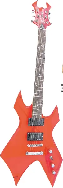  ?? COURTESY OF THE NATIONAL GUITAR MUSEUM ?? “Warlock Red,” 2001, design by Bernardo Rico, manufactur­ed by B.C. Rich.