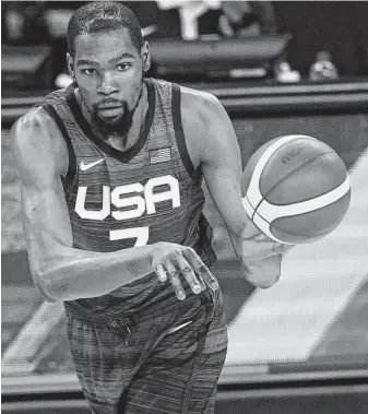  ?? John Locher / Associated Press ?? Kevin Durant is good enough to lead the United States to an Olympic gold medal in basketball all by himself, but this version of the Dream Team seems to be lacking its normal clout.