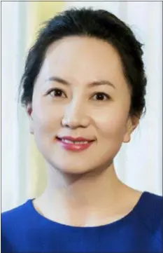  ?? HUAWEI VIA AP ?? In this undated photo released by Huawei, Huawei’s chief financial officer Meng Wanzhou is seen in a portrait photo.