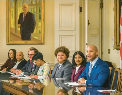  ?? JERRY JACKSON/BALTIMORE SUN ?? Gov. Wes Moore holds his first cabinet meeting Thursday in Annapolis.