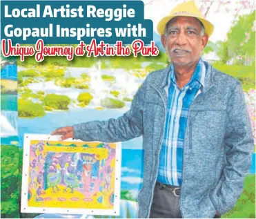  ?? ?? Reggie Gopaul with one of his paintings.