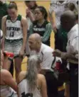  ?? JEN FORBUS — FOR THE MORNING JOURNAL ?? Elyria Catholic head coach Eric Rothgery advises his squad during the Panthers’ contest against the Rocky River Pirates on Feb. 6.