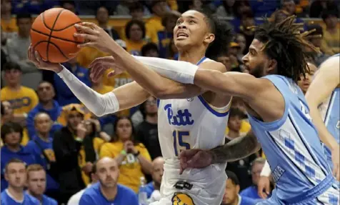  ?? Associated Press ?? Pitt guard Jaland Lowe, a freshman point guard, contribute­d 10 points on 4 of 8 shooting, along with three rebounds and a pair of assists in a career-high 25 minutes against North Carolina earlier this week.