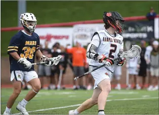  ?? PETE BANNAN — MEDIANEWS GROUP ?? Marple Newtown midfielder Charlie Box looks for an opening during the PIAA Class 2A final against Mars Area.