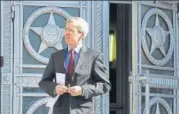  ?? AP ?? The British ambassador to Russia, Laurie Bristow, leaves after a meeting at the Russian foreign ministry building in Moscow.