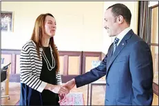  ??  ?? Speaker Al-Ghanim shaking hands with IPU President Gabriela Cuevas Barron.