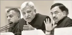  ?? SANJEEV VERMA/HT PHOTO ?? Chief Election Commission­er Sunil Arora, along with Election Commission­ers Ashok Lavasa (Left) and Sushil Chandra (Right), New Delhi, March 10