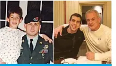  ??  ?? This undated combinatio­n of photos released in March 2021 courtesy of Rudy Michael Taylor in the US shows his father, former US special forces member Michael Taylor (at right in both images) and his brother Peter (at left in both images), posing together years apart. — AFP