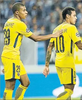  ?? FOTO: EFE ?? Neymar y Mbappé, por 400 millones de euros El PSG incorporó a ambos en verano