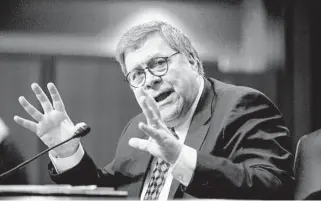  ?? ANDREW HARNIK/AP ?? Attorney General nominee William Barr testifies Tuesday at his Senate confirmati­on hearing on Capitol Hill in Washington.