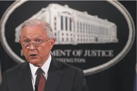  ?? Alex Wong / Getty Images ?? U.S. Attorney General Jeff Sessions discusses President Trump’s decision to end former President Barack Obama’s program that enabled legal status for thousands of immigrants who were illegally brought into the U.S. as children.