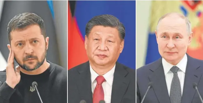  ?? // AFP ?? De izquierda a derecha, el presidente de Ucrania, Volodímir Zelenski; el presidente de China, Xi Jinping, y el presidente de Rusia, Vladímir Putin