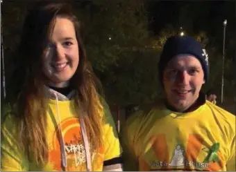  ??  ?? Awbeg Macra na Feirme members Breda O’Keeffe and Adrian Curtin at the recent Darkness into Light walk in Mallow for Pieta House.