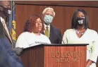 ?? JEFF FAUGHENDER/COURIER JOURNAL ?? Breonna Taylor's mother, Tamika Palmer, spoke briefly during a press conference announcing a $12 million dollar settlement in the civil suit against the city of Louisville.