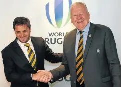  ?? Picture: Getty Images ?? Argentinia­n Agustin Pichot, left, and Britain’s Bill Beaumont are vying for the leadership of World Rugby.