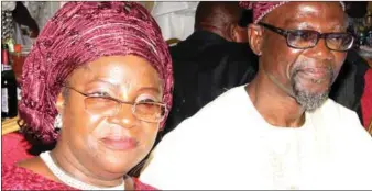  ??  ?? Bride’s Parents, Alhaji Deji Mustapha and his wife, ldiat Mofolake