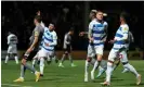  ?? ?? Lyndon Dykes (second from left) celebrates after putting QPR ahead against Cardiff. Photograph: Dave Shopland/Shut