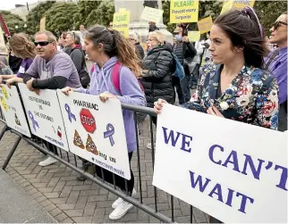  ??  ?? Marchers from Crohn’s and Colitis NZ at Parliament last year, urging the Government and Pharmac to fund the drug ustekinuma­b.