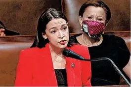  ?? HOUSE TELEVISION ?? Rep. Alexandria Ocasio-Cortez, D-N.Y., addresses a sexist slur on the House floor on Capitol Hill in Washington in July.