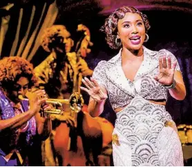  ?? MARC J. FRANKLIN PHOTOS ?? Top: Christian Borle (left) and J. Harrison Ghee in Broadway’s “Some Like It Hot.” Above: Raena White on the trumpet, Ghee as Daphne on the bass and Adrianna Hicks as Sugar Kane, the band’s lead singer. It’s a star-making role for Hicks.