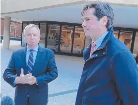  ?? ?? Premier Jeremy Rockliff with AFL CEO Gillon McLachlan in Hobart after meeting to discuss a Tasmanian AFL team. Picture: Brett Stubbs