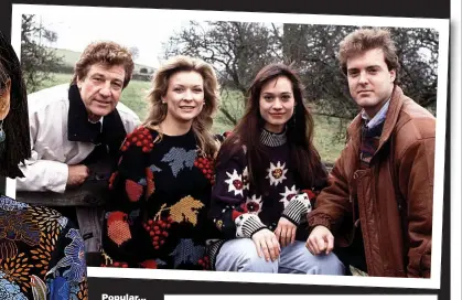  ??  ?? Popular... TV’s Leah Bracknell in 2017, left; with her soap co-stars Norman Bowler, Claire King and Peter Amory, above; and hugging partner Jez Hughes, right