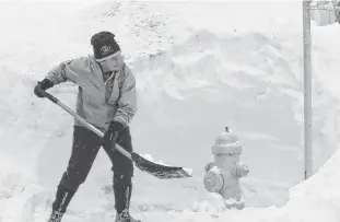  ?? JOE GIBBONS/THE TELEGRAM ?? Although there are well over some 3,000 fire hydrants around capital City of St. John’s, residents sometime help the city crews clear them, like Memorial University professor TA Loeffler is seen doing after this past weekend’s major blizzard.