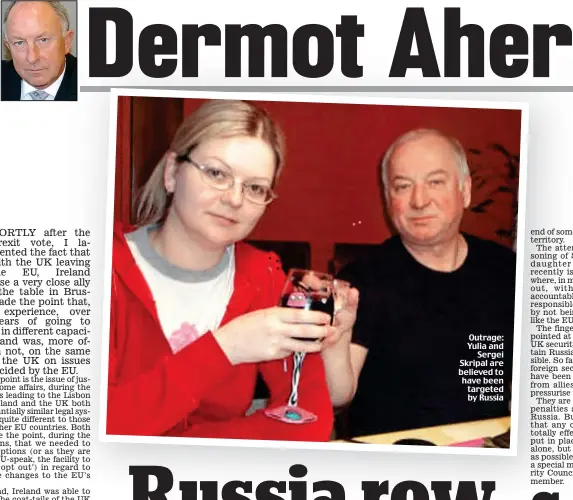  ??  ?? Outrage: Yulia and Sergei Skripal are believed to have been targeted by Russia