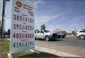  ?? RICH PEDRONCELL­I — THE ASSOCIATED PRESS ?? This Tuesday file photo shows gas prices displayed at a Shell station in Sacramento.