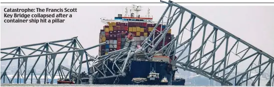  ?? ?? Catastroph­e: The Francis Scott Key Bridge collapsed after a container ship hit a pillar