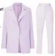  ??  ?? LEFT: River Island bright blue faux pearl double breasted blazer, £70, and cigarette trousers, £45. RIGHT: Simply Be lilac boyfriend blazer, £50, and tapered leg trousers, £35 (simplybe.co.uk)
