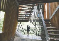  ?? The Sentinel-Record/Grace Brown ?? ADVENTURE: Wayne Mahnker, of Hot Springs, snaps a photo of Garvan Woodland Gardens from the first floor of the newly completed Bob and Sunny Evans Tree House on Tuesday.