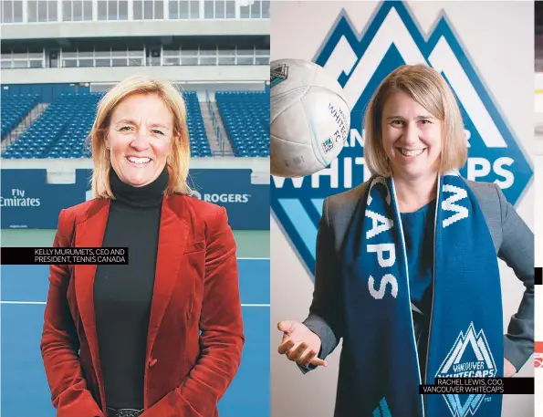  ??  ?? KELLY MURUMETS, CEOAND PRESIDENT, TENNISCANA­DARACHELLE­WIS, COO, VANCOUVERW­HITECAPS