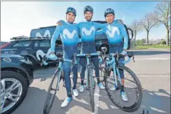  ??  ?? TRIDENTE AZUL. Landa, Valverde y Nairo posan juntos.