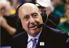  ?? Ray Carlin / Associated Press ?? ESPN basketball analyst Dick Vitale, working a game at Baylor on Dec. 12, has dealt with cancer this year. He is 82 years old.