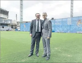  ?? FOTO: UNCITI ?? Jokin Aperribay y Roberto Olabe en el Estadio de Anoeta