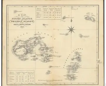  ?? Picture: NATIONAL LIBRARY OF AUSTRALIA. ?? A map of Fiji and Tonga inside the book.