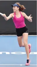  ??  ?? MELBOURNE: Johanna Konta of Britain hits a return during a practice session ahead of the Australian Open tennis tournament in Melbourne yesterday. — AFP