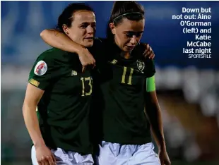  ?? SPORTSFILE ?? Down but not out: Áine O’Gorman (left) and Katie McCabe last night