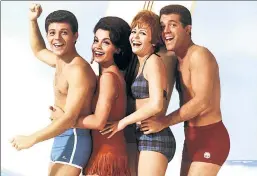  ??  ?? Might as well be the Sands at Atlantic Beach: Frankie Avalon, Annette Funicello, Deborah Walley, John Ashley in 1965’s “Beach Blanket Bingo.”