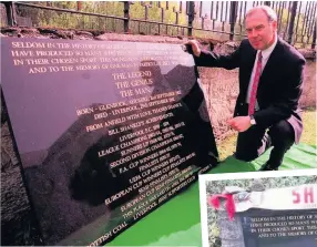  ??  ?? Memories Shankly starlet Alex Totten admires the memorial in 1997 before it was placed