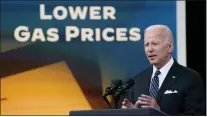  ?? EVAN VUCCI — THE ASSOCIATED PRESS ?? President Joe Biden speaks about gas prices in the South Court Auditorium on the White House campus, Wednesday.