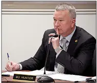  ?? Arkansas Democrat-Gazette/MITCHELL PE MASILUN ?? Bo Hunter, a member of the state Racing Commission, defended the rule requiring that only current officehold­ers could endorse casino license applicatio­ns.