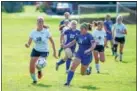  ?? DENNIS KRUAMNOCKE­R - FOR DIGITAL FIRST MEDIA ?? Kutztown’s Maddie Mengel, left, scored the game-winning goal in a 1-0 win over Wyomissing on Oct. 4.