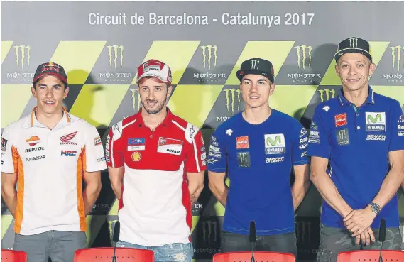  ?? FOTO: EFE ?? Los cuatro líderes de la temporada 2017 de MotoGP Maverick Viñales lo ha sido durante cinco carreras, Valentino Rossi, dos, y Andrea Dovizioso y Marc Márquez una